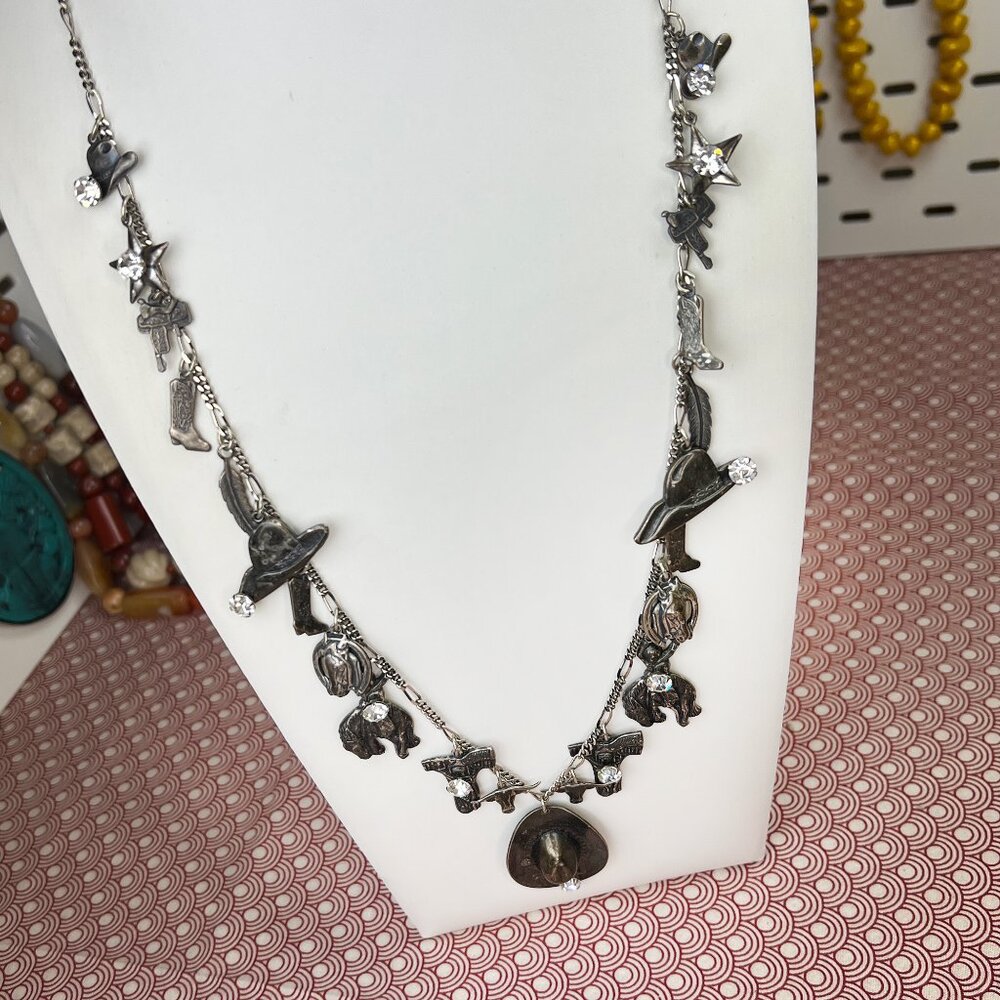 La Contessa Mary DeMarco Western Cowgirl Charm Silver Tone Necklace AND Earrings - Picture 2 of 13